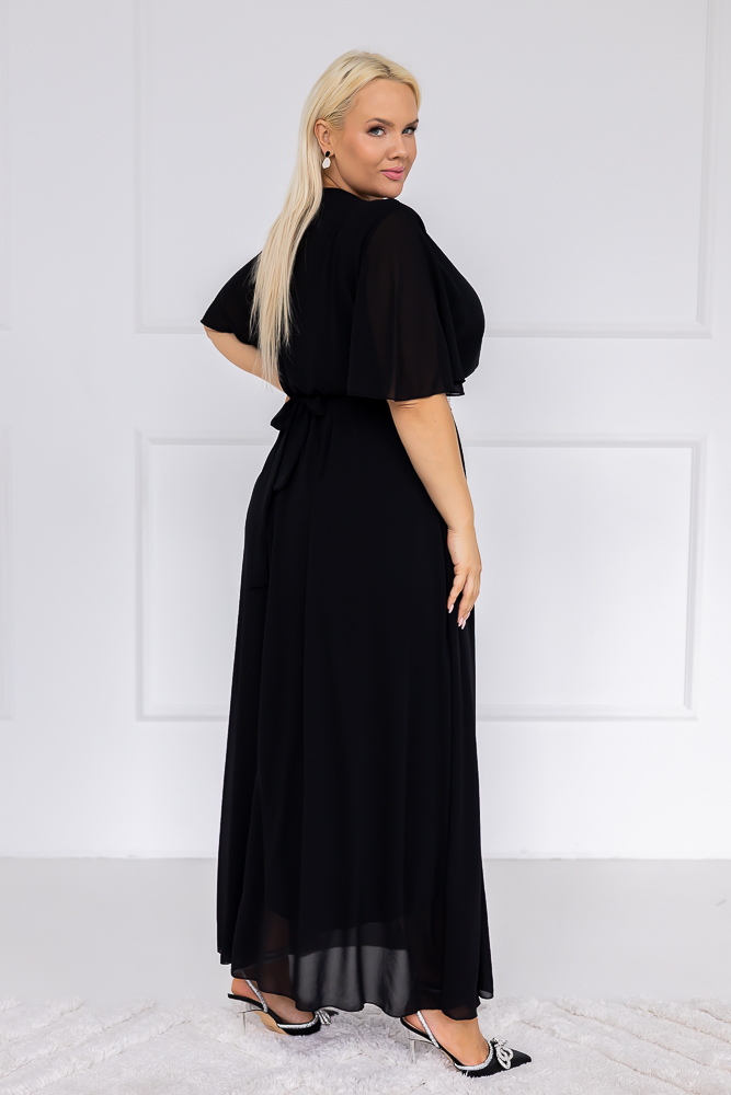 Czarna Sukienka szyfonowa z paskiem EGELI