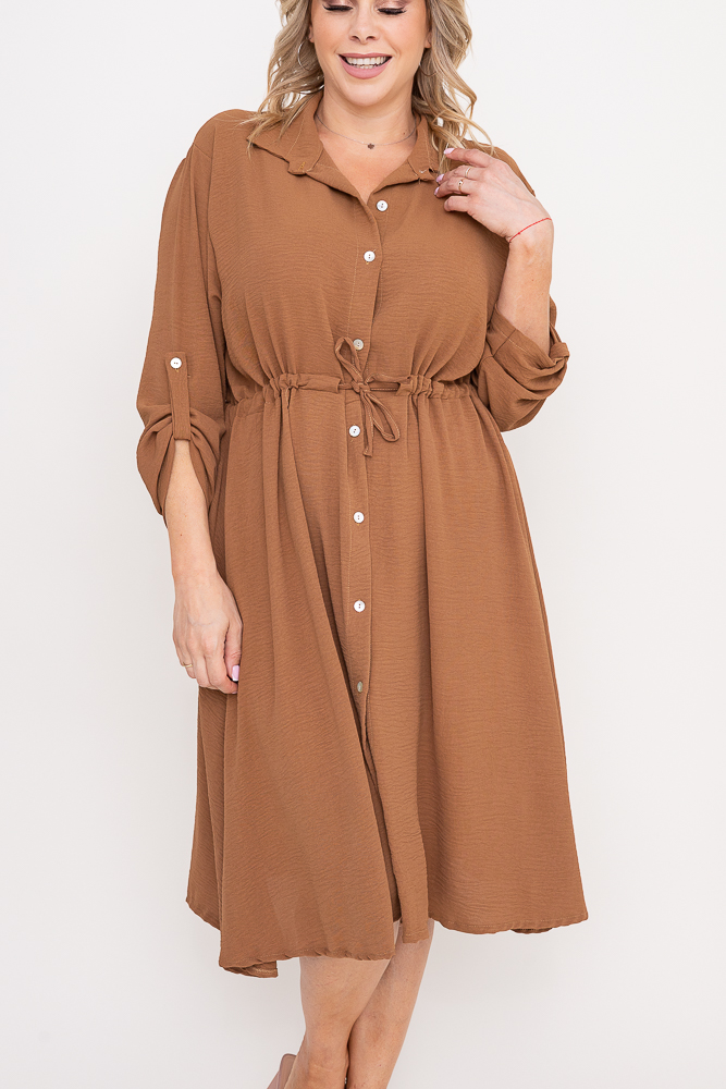 Camelowa Sukienka szmizjerka