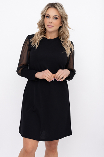 Czarna Sukienka z prześwitującymi rękawami Wzór 2