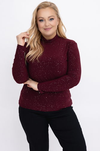 Burgundowa Bluzka błyszcząca z półgolfem