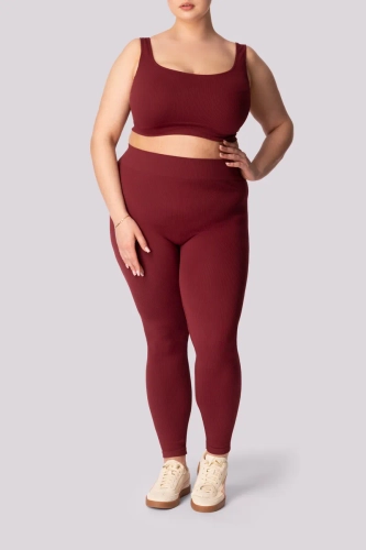 Burgundowe Legginsy prążkowane