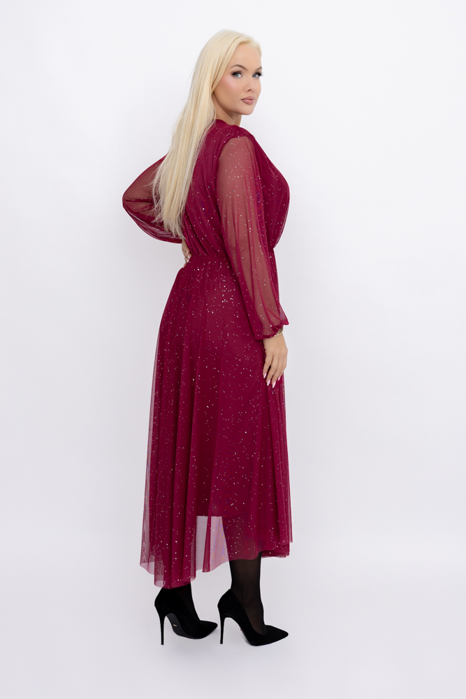 Bordowa błyszcząca Sukienka siateczkowa