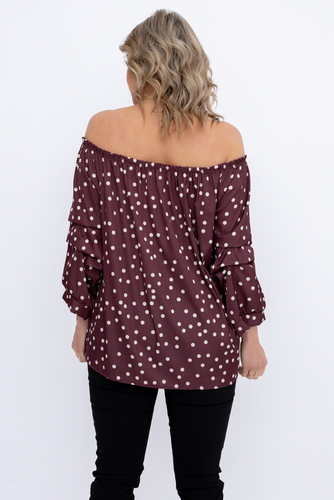 Blusa granate con mangas de volantes Estampado 1