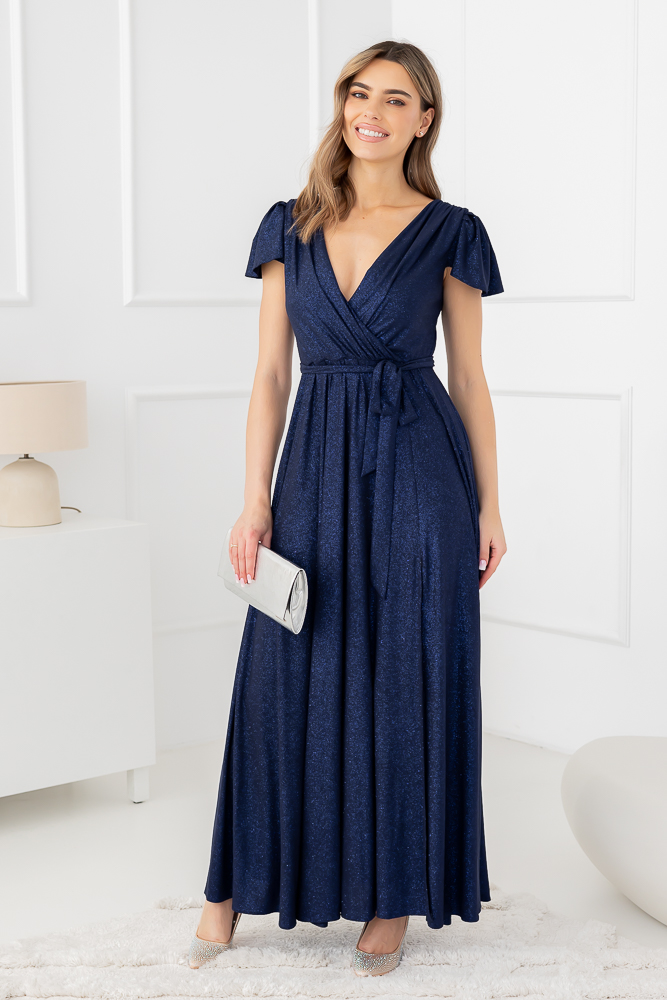 Vestido brocado azul marino