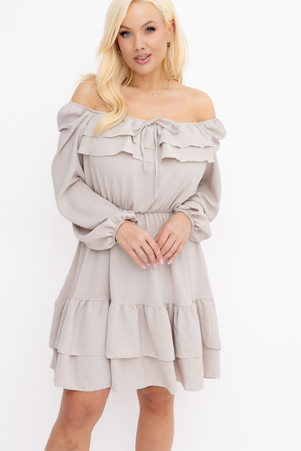 Jasnobeżowa Sukienka z falbanami