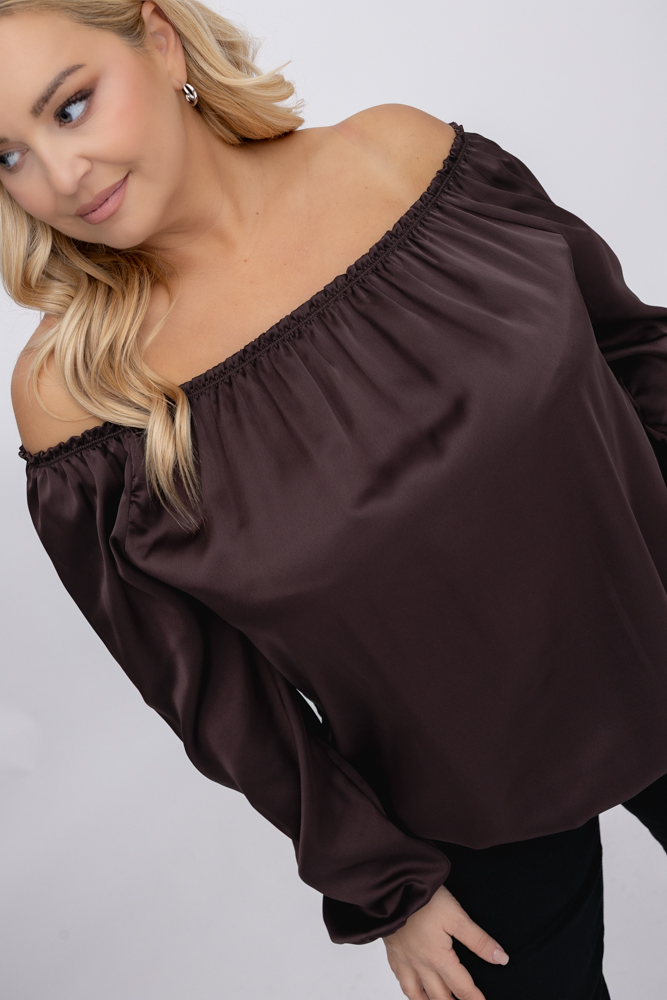  Czekoladowa satynowa Bluzka