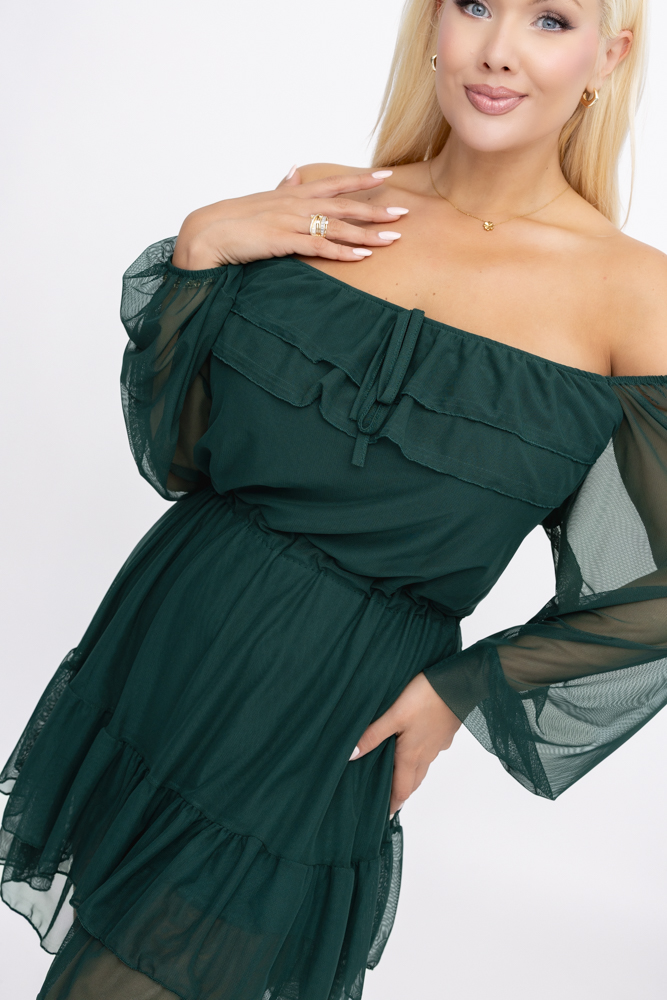 Flaschengrünes Mesh-Kleid