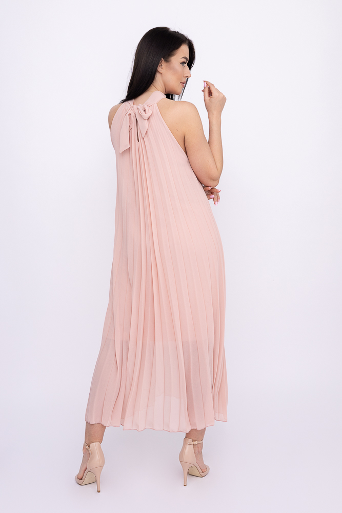 Pudroworóżowa plisowana Sukienka szyfonowa