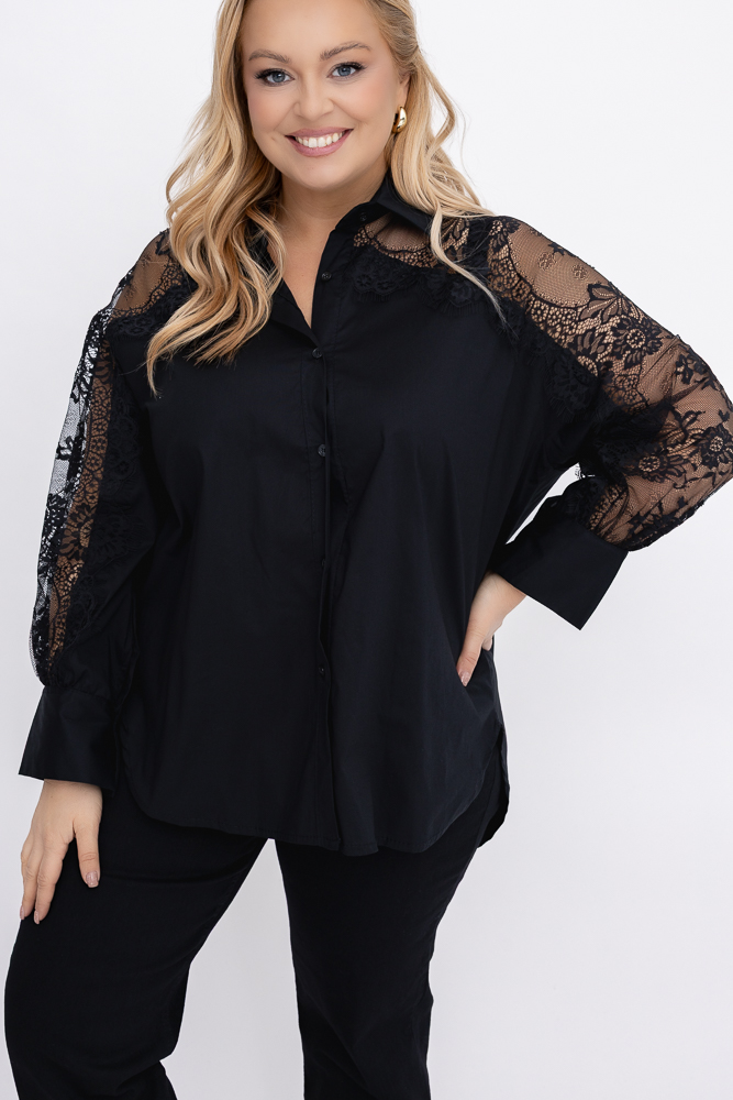 Czarna Koszula z koronką