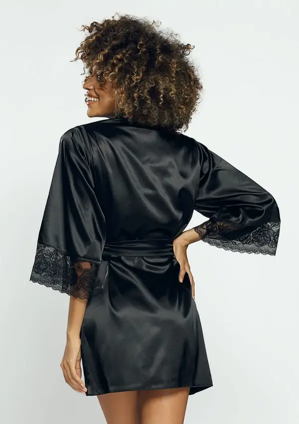 Halat de baie din satin negru