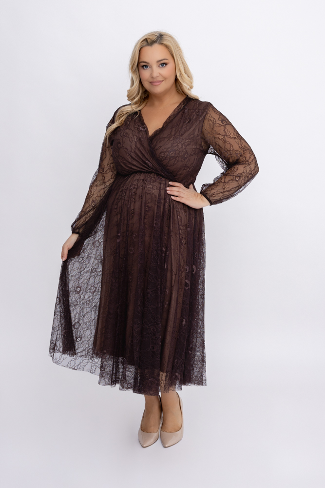 Czekoladowa Sukienka koronkowa