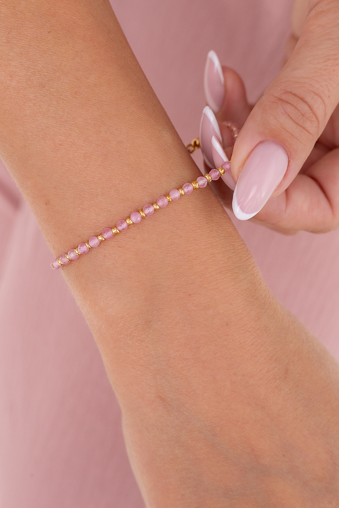 Pulsera de cuentas de acero rosa empolvado