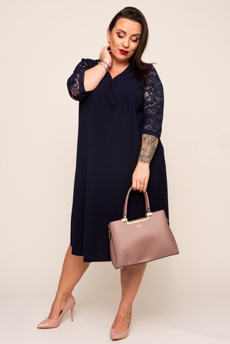 Navy blue Dress with lace sleeves