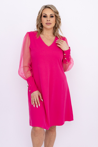 Fuksjowa Sukienka z prześwitującymi rękawami