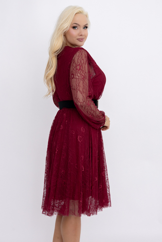 Bordowa Sukienka koronkowa