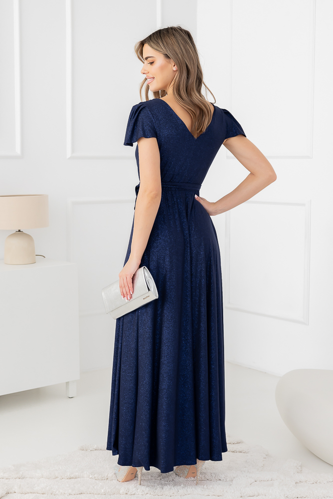 Vestido brocado azul marino