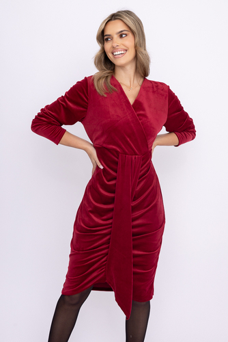 Bordowa Sukienka welurowa