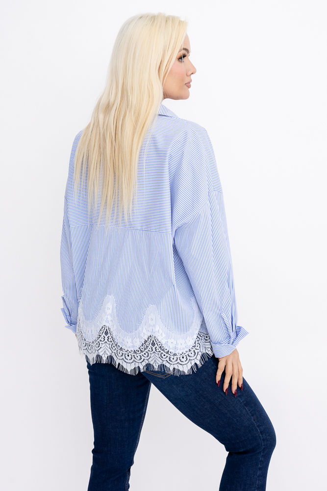 Błękitna Koszula z koronką