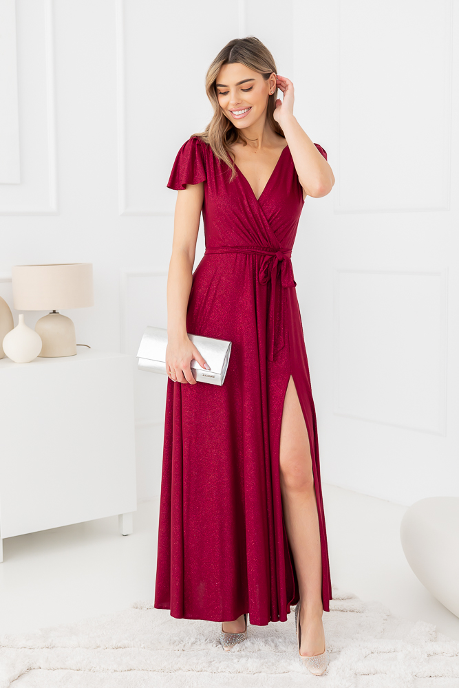 Vestido brocado granate