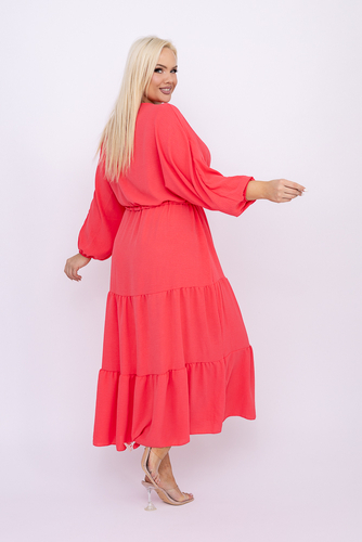 Koralowa Sukienka z rozcięciem TERUMI