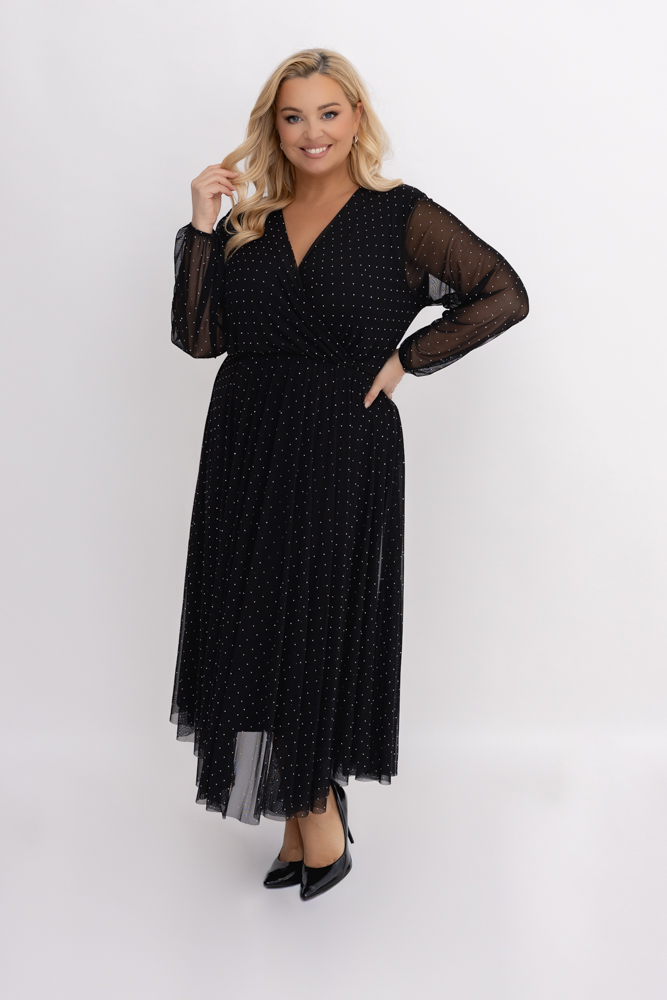 Czarna Sukienka siateczkowa z dżetami