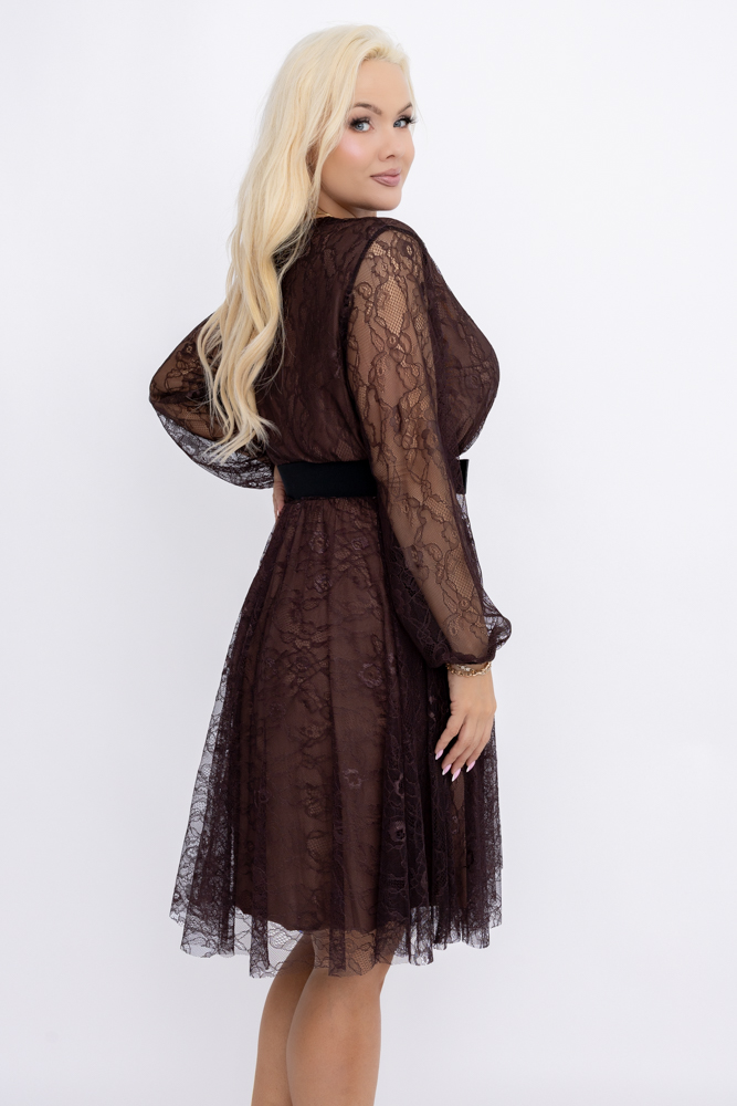  Czekoladowa Sukienka koronkowa