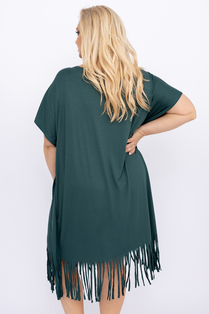 Flaschengrünes Kleid mit Fransen