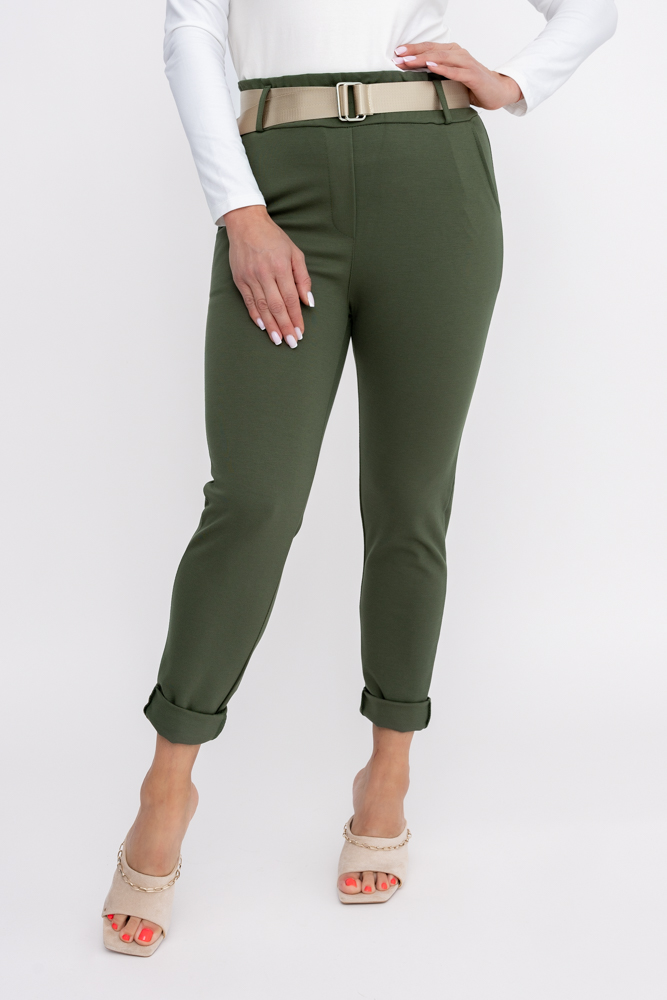 Pantaloni kaki cu curea