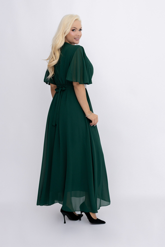 Butelkowozielona Sukienka szyfonowa z paskiem