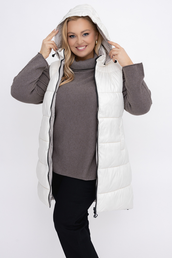  Śmietanowa Kamizelka puchowa z kapturem