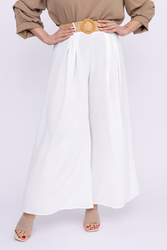 Ecru Spodnie kuloty z paskiem LIMENO