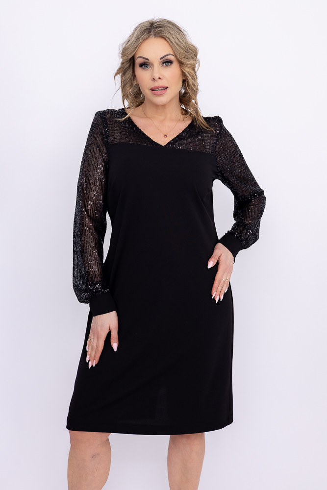Rochie neagră cu mâneci din paiete