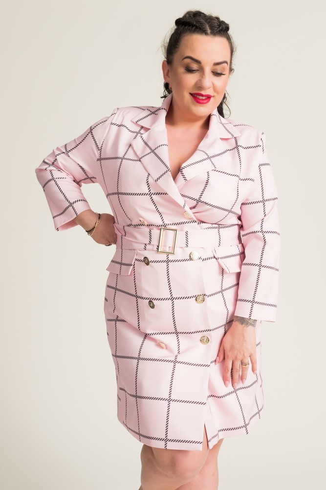 Pink and Black VAENA Checkered Dress