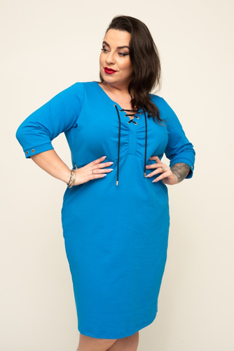 Blue Dress with tied neckline SELMA