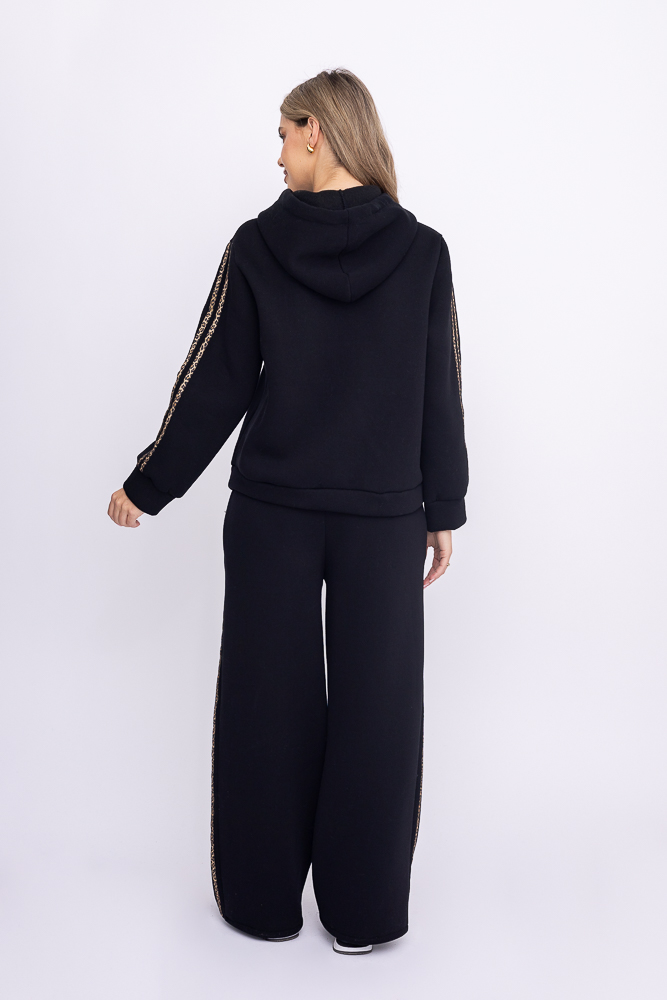 Czarny Komplet dresowy ocieplany