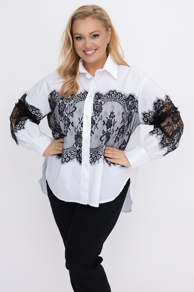 Biało-czarna Koszula z koronką
