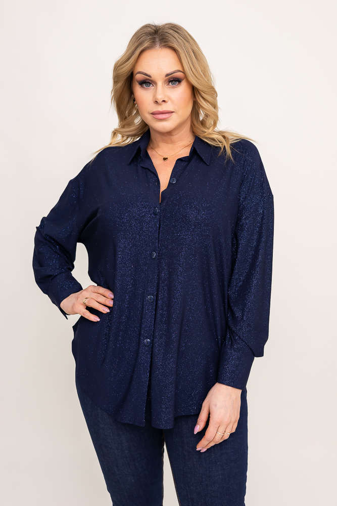 Námořnicky modrá oversize brokátová košile
