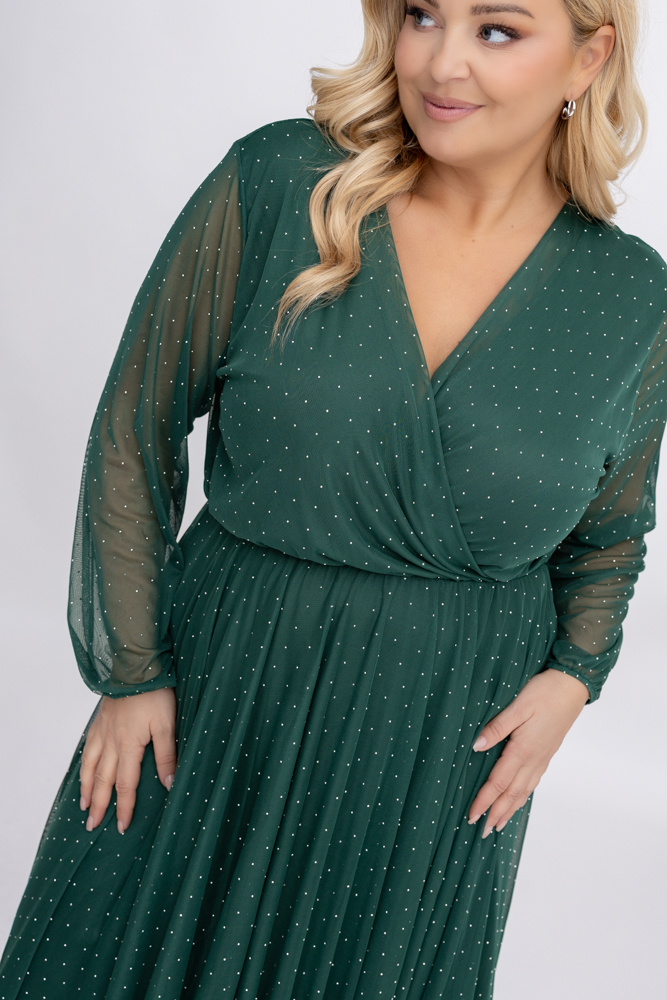 Butelkowozielona Sukienka siateczkowa z dżetami