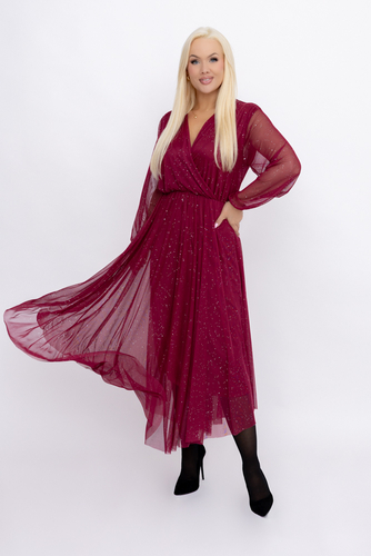 Bordowa błyszcząca Sukienka siateczkowa