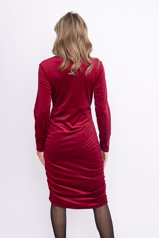 Bordowa Sukienka z marszczeniem