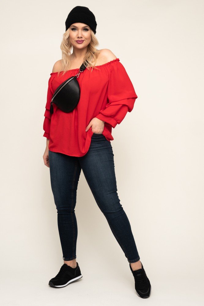 Red Blouse with ruffled sleeves