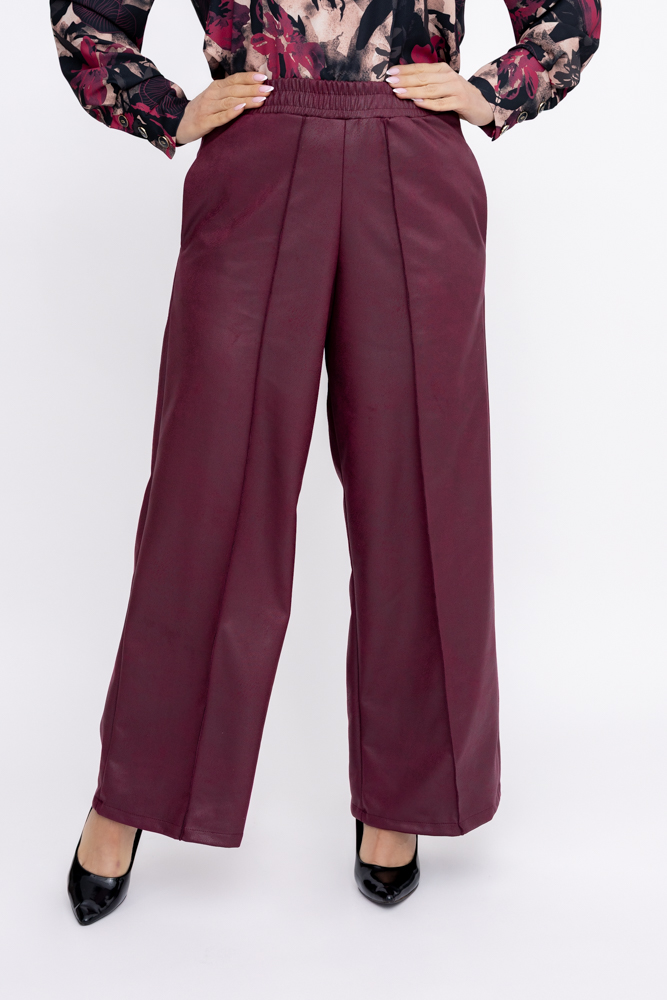 Burgundowe Spodnie skórzane
