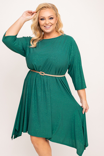 Flaschengrünes Asymmetrisches Kleid