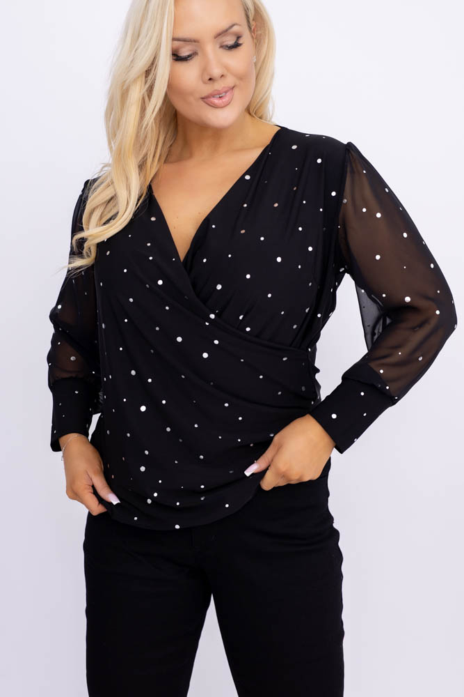 Blusa negra con mangas transparentes Wzór 3