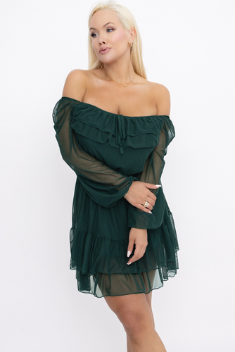 Flaschengrünes Mesh-Kleid