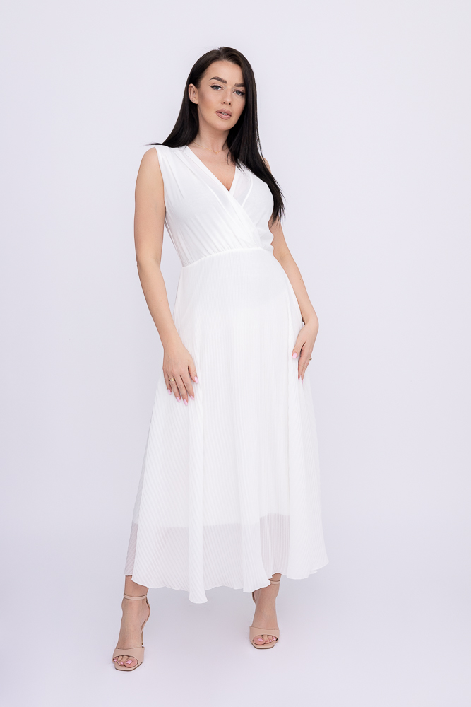 Biała plisowana Sukienka szyfonowa GUSTEN