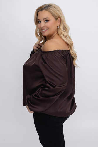  Czekoladowa satynowa Bluzka