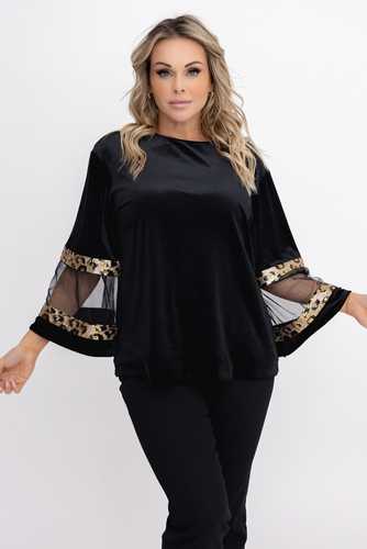 Czarno-złota Bluzka welurowa