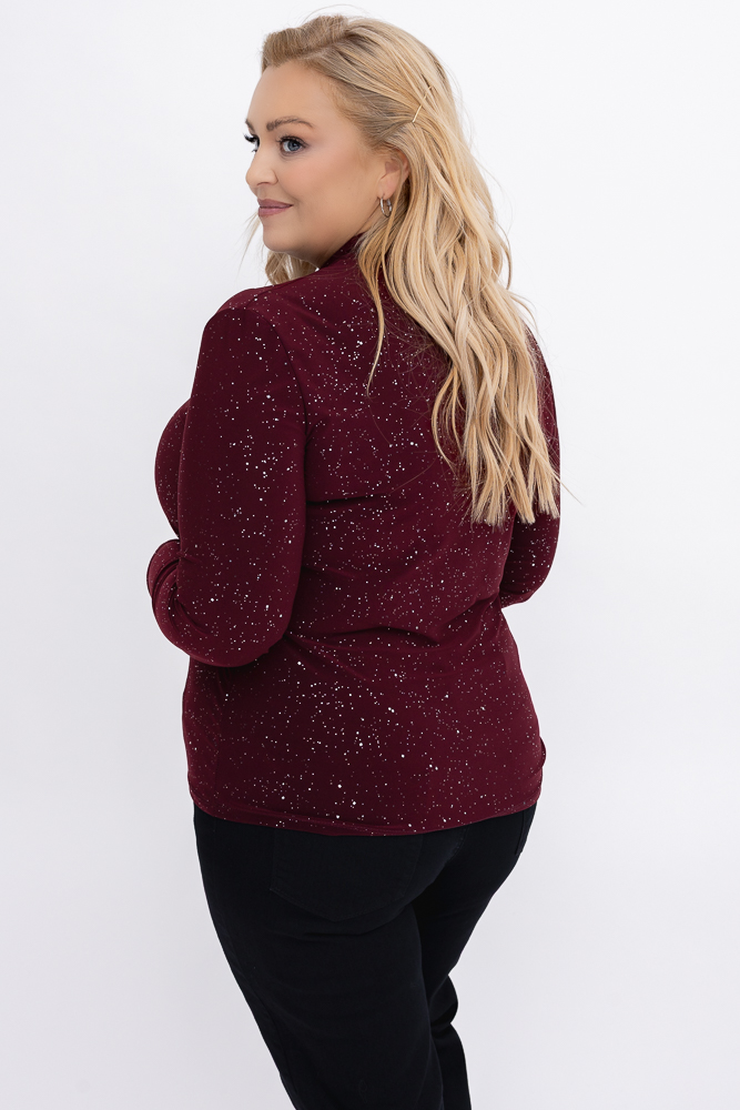 Burgundowa Bluzka błyszcząca z półgolfem
