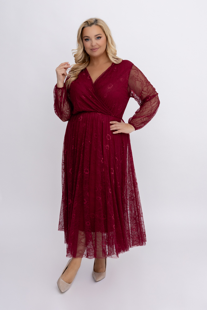 Bordowa Sukienka koronkowa